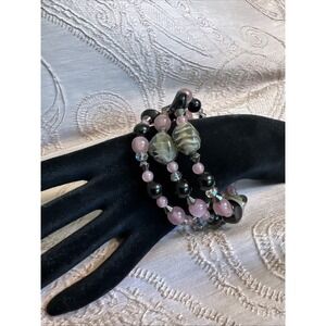 Black Pink Lampwork Beads Coil Bracelet